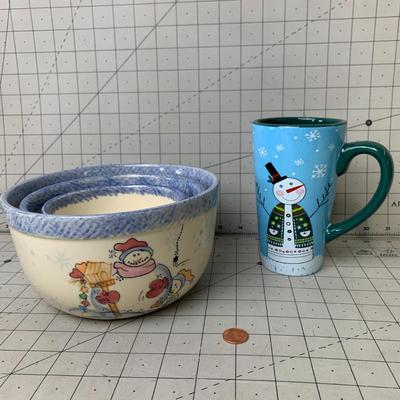 #353 Snowmen Bowls and Coffee Mug
