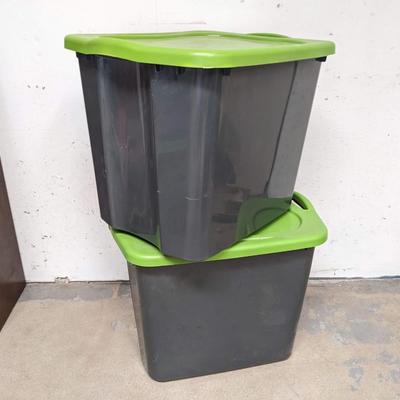 #372 Two Black/Green Sterilite 23.8 Gallon Storage Bins
