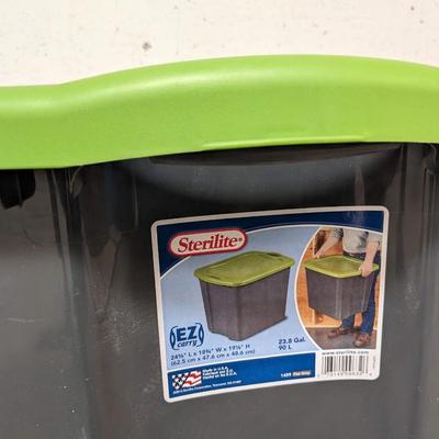 #372 Two Black/Green Sterilite 23.8 Gallon Storage Bins