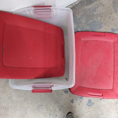 #375 Two Clear/Red Sterilite 65QT Bins