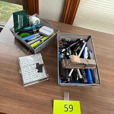 Metal trays of office supplies