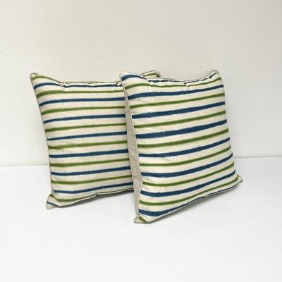Pair (2) ~ Striped Blue & Green Throw Pillows ~ New