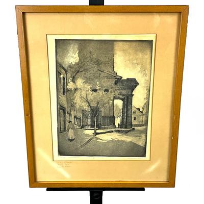 1402 Vintage Framed Etching by Caroline Van Hook Bean