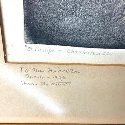 1402 Vintage Framed Etching by Caroline Van Hook Bean