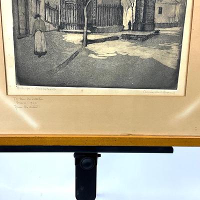 1402 Vintage Framed Etching by Caroline Van Hook Bean
