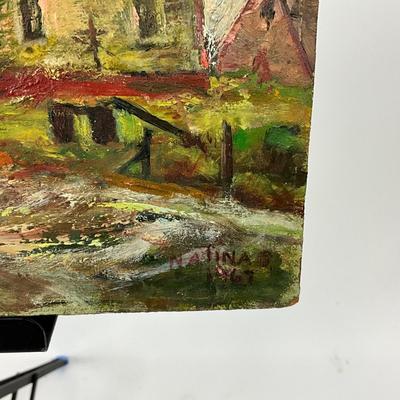 1403 Original Oil on Board of Farm Scene by Natina 1967