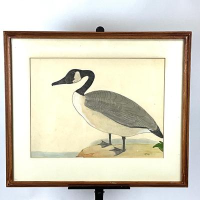 1406 Vintage Original Pastel Framed Art of Goose by H. Harvey