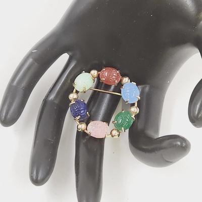 VINTAGE EGYPTIAN REVIVAL SCARAB CIRCLE BROOCH