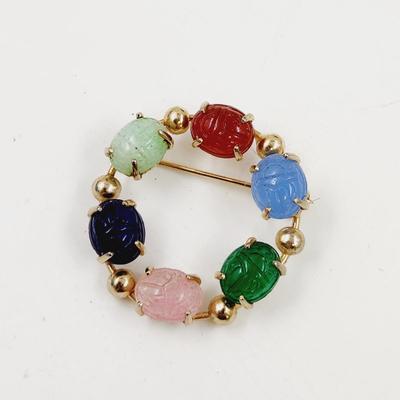 VINTAGE EGYPTIAN REVIVAL SCARAB CIRCLE BROOCH
