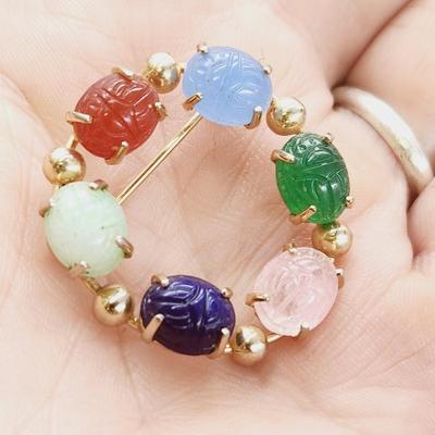 VINTAGE EGYPTIAN REVIVAL SCARAB CIRCLE BROOCH