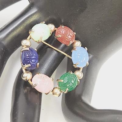 VINTAGE EGYPTIAN REVIVAL SCARAB CIRCLE BROOCH