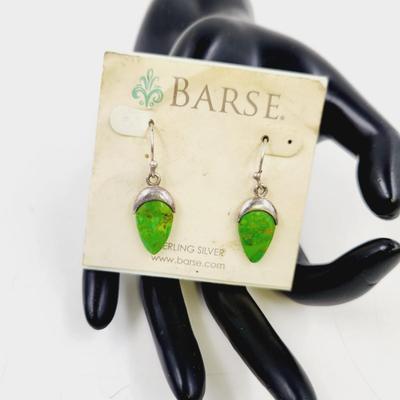 BARSE STERLING SILVER & KINGMAN GREEN TURQUOISE EARRINGS