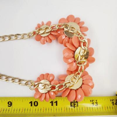 J CREW CORAL FLOWER GOLD TONED NECKLACE