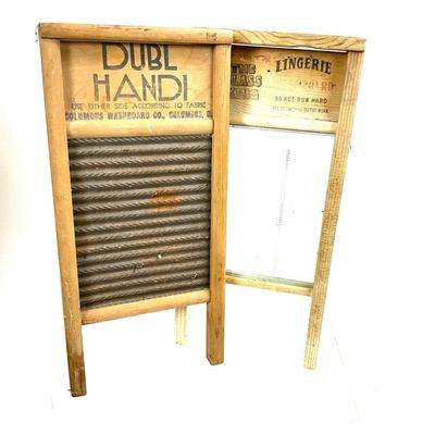 1410 Vintage Wooden Glass, Tin Advertising Washboards