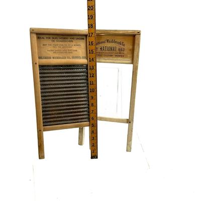 1410 Vintage Wooden Glass, Tin Advertising Washboards