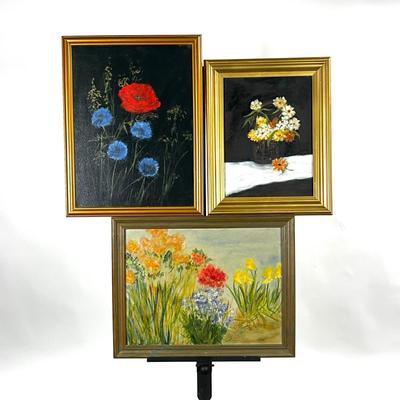 1412 Set of 3 Original Floral Oil Paintings