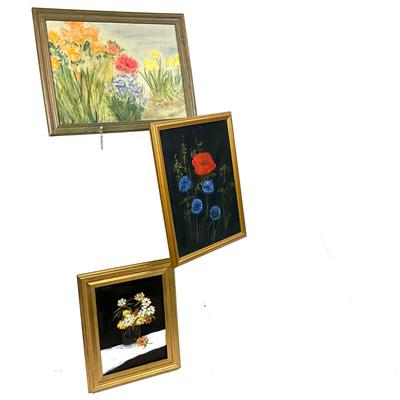 1412 Set of 3 Original Floral Oil Paintings