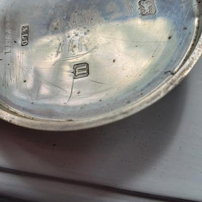 Silver and glass inkwell with calendar and clock