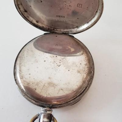 Silver and glass inkwell with calendar and clock
