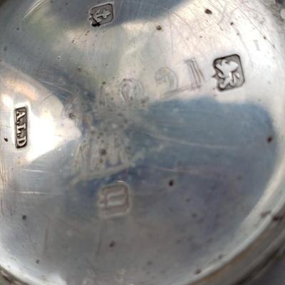 Silver and glass inkwell with calendar and clock