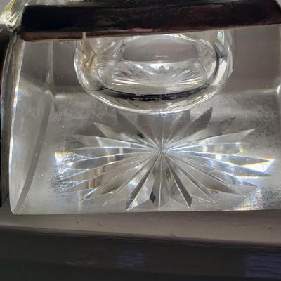 Silver and glass inkwell with calendar and clock