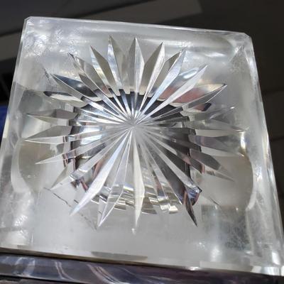 Silver and glass inkwell with calendar and clock