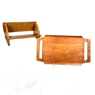 1417 Mid Century Modern Wood Tray and Book Shelf