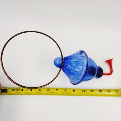 NICE BLUE GLASS HANGING HUMMINGBIRD FEEDER