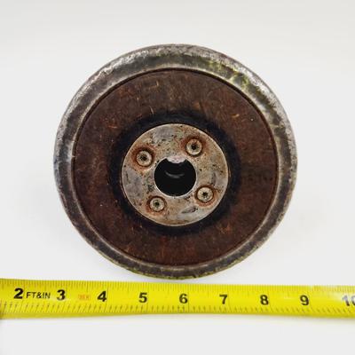 ANTIQUE WOODEN END OF LARGE SPOOL