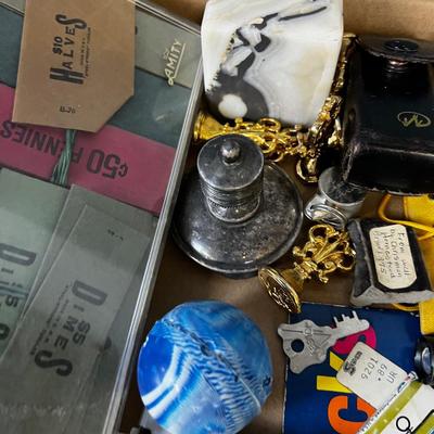 Junk Drawer Clean out: Paper Weight, Knife sheath, Bank Bag, Super Ball 