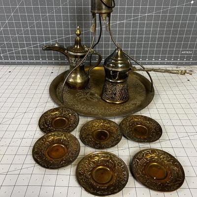 Turkish Coffee Pots w/Brass serving Plater