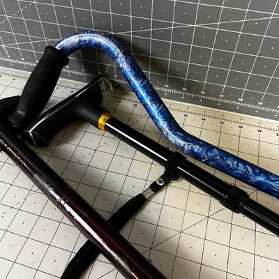 2 Adjustable Height & 1 Wood Cane