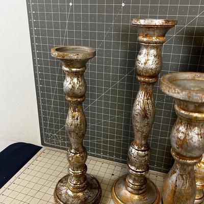 5 Silver Turned Wood Candle Sticks