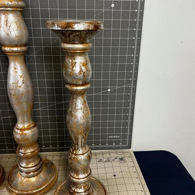 5 Silver Turned Wood Candle Sticks