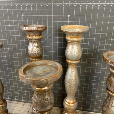 5 Silver Turned Wood Candle Sticks