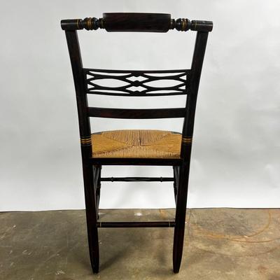 1371 Set of 8 Antique Black/Gold Painted Hitchcock Rush Seat Chairs