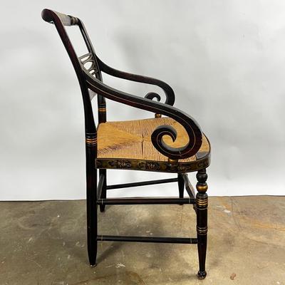 1371 Set of 8 Antique Black/Gold Painted Hitchcock Rush Seat Chairs