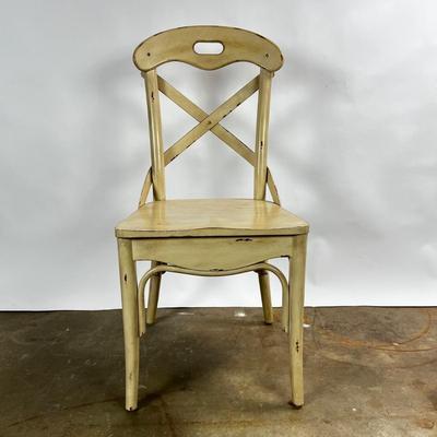 1372 Set of 6 Ivory Curved "X" Back Dining Chairs