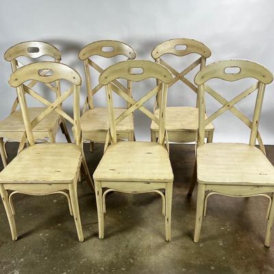 1372 Set of 6 Ivory Curved "X" Back Dining Chairs