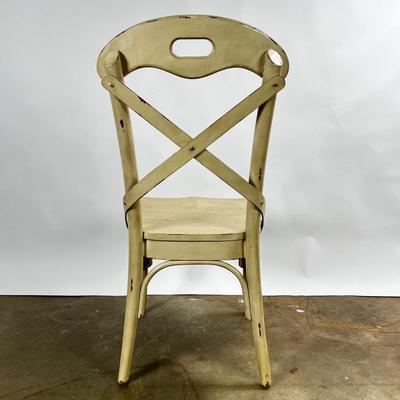1372 Set of 6 Ivory Curved "X" Back Dining Chairs