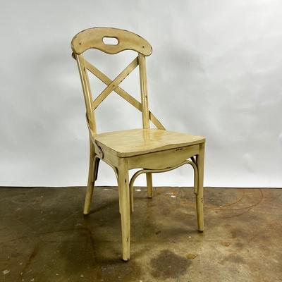 1372 Set of 6 Ivory Curved "X" Back Dining Chairs