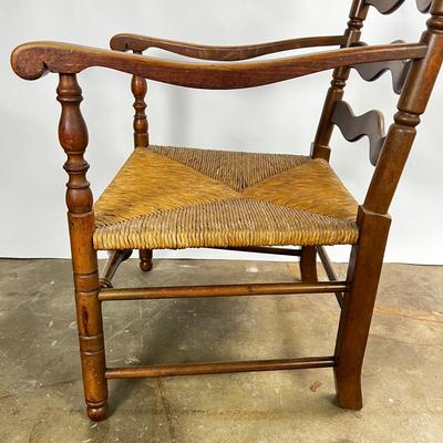 1373 Pair of Vintage Ladder Back Armchairs with Rush Seats