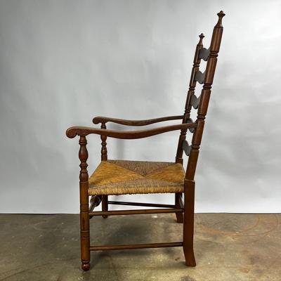 1373 Pair of Vintage Ladder Back Armchairs with Rush Seats