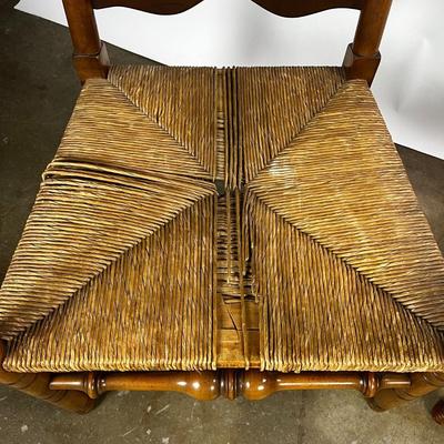 1373 Pair of Vintage Ladder Back Armchairs with Rush Seats