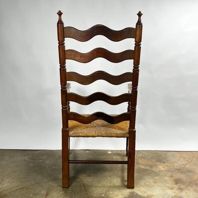 1373 Pair of Vintage Ladder Back Armchairs with Rush Seats