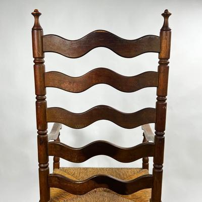 1373 Pair of Vintage Ladder Back Armchairs with Rush Seats