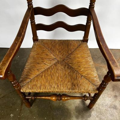1373 Pair of Vintage Ladder Back Armchairs with Rush Seats