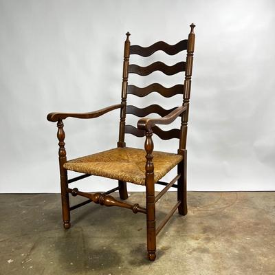 1373 Pair of Vintage Ladder Back Armchairs with Rush Seats