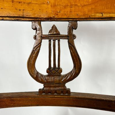 1374 Pair of Antique Walnut Rush Seats with Harp Back