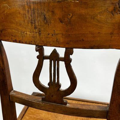 1374 Pair of Antique Walnut Rush Seats with Harp Back